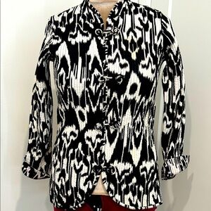 Gretchen Scott Kantha Abstract Blk / Wht printed quilted jacket |Size Small